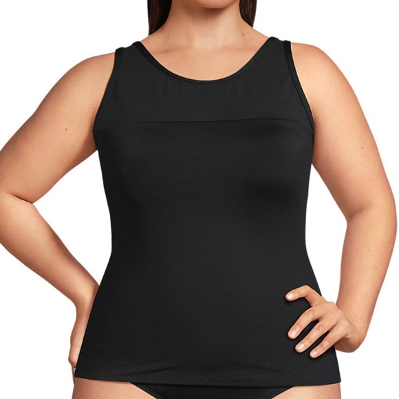 Women's Plus Size (Chlorine Resistant) Smoothing Control Mesh High Neck Tankini - Picture 2 of 7